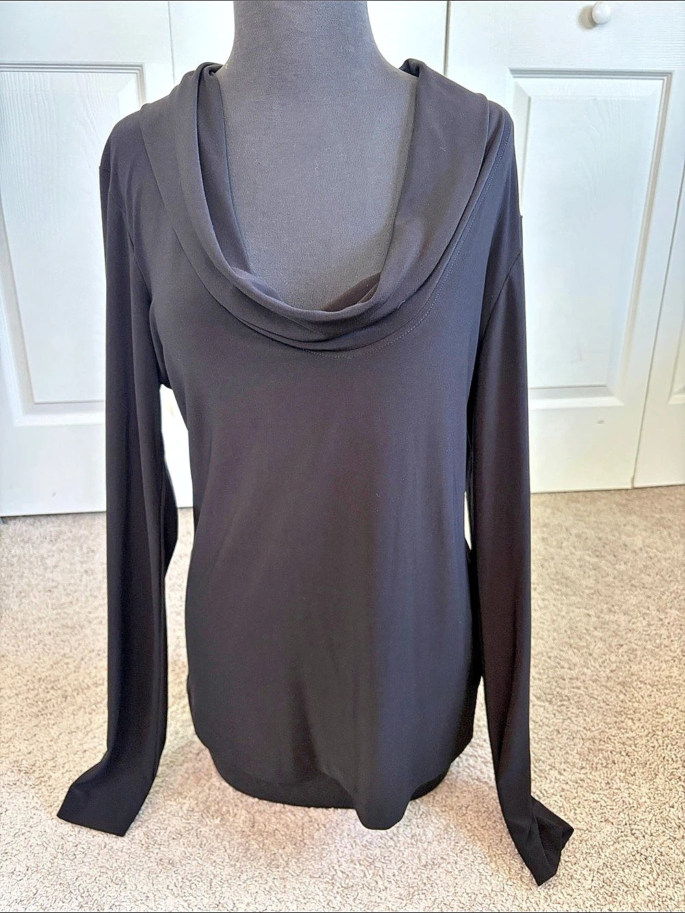 Norma Kamali Cowl Neck Top Black XL Long Sleeves Minimalist Goth